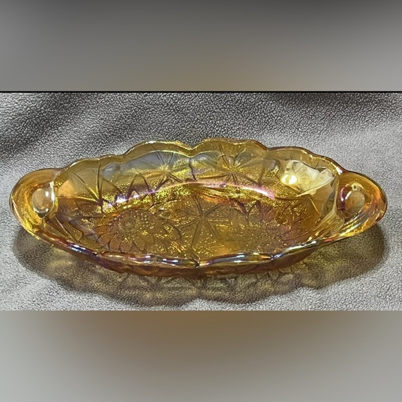 VTG Indiana Carnival Glass Oval Sunflower Amber Candy Cheese Serving Dish Bowl - Picture 1 of 9